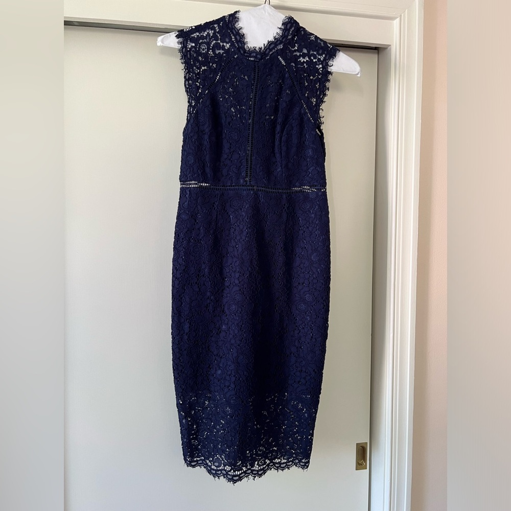 Bardot Lace Sleeveless Navy Dress - Size 4